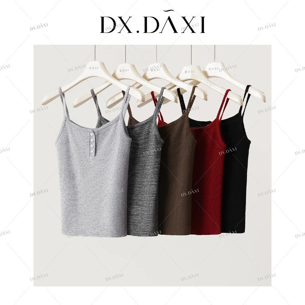 DX.DAXI【画廊女生】新款韩系穿搭甜美纽扣针织小吊带百搭显瘦