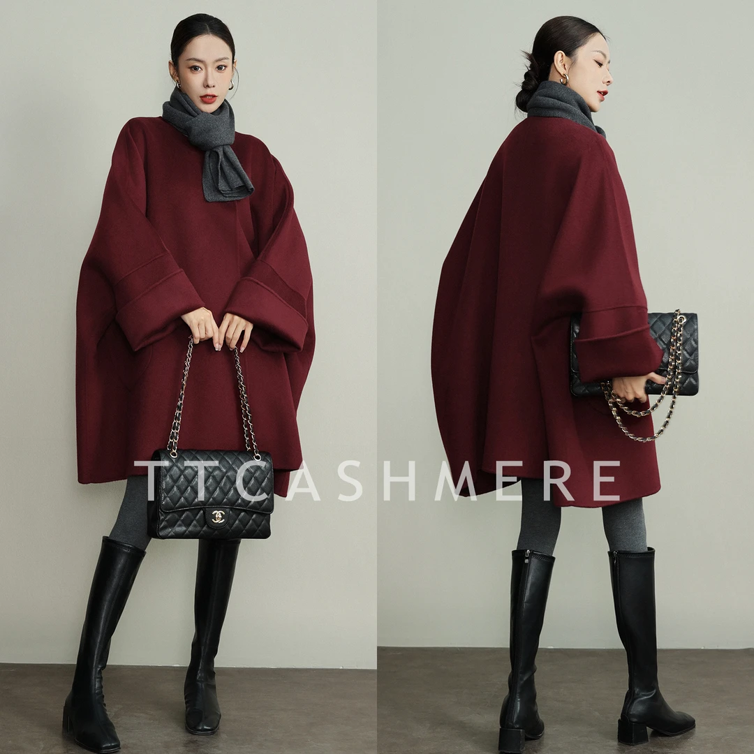 TT短款高端韩版中长款毛呢外套百搭宽松秋冬加厚双面呢