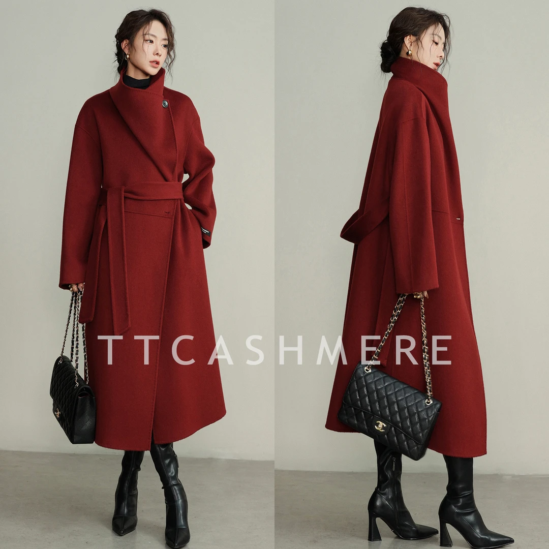TT双面羊绒大衣女秋冬季加厚高级感2024小个子中长款羊毛呢外套zb