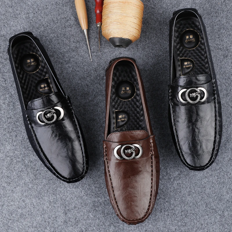 真皮豆豆鞋乐福鞋真皮鞋透气商务一脚蹬休闲豆豆鞋干净感痞帅男鞋