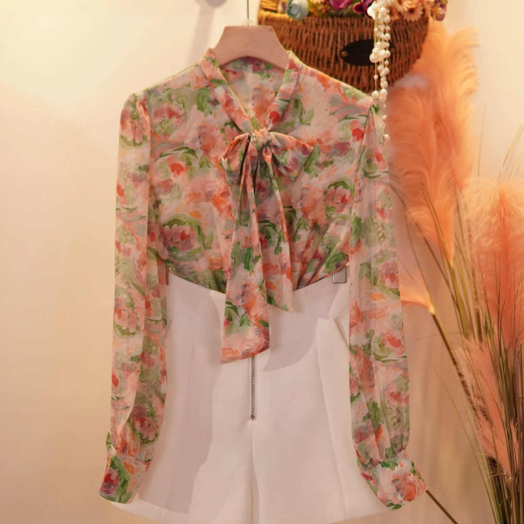 【糖果】印花气质碎花百搭中式春夏休闲长袖时尚女士衬衫女装上衣