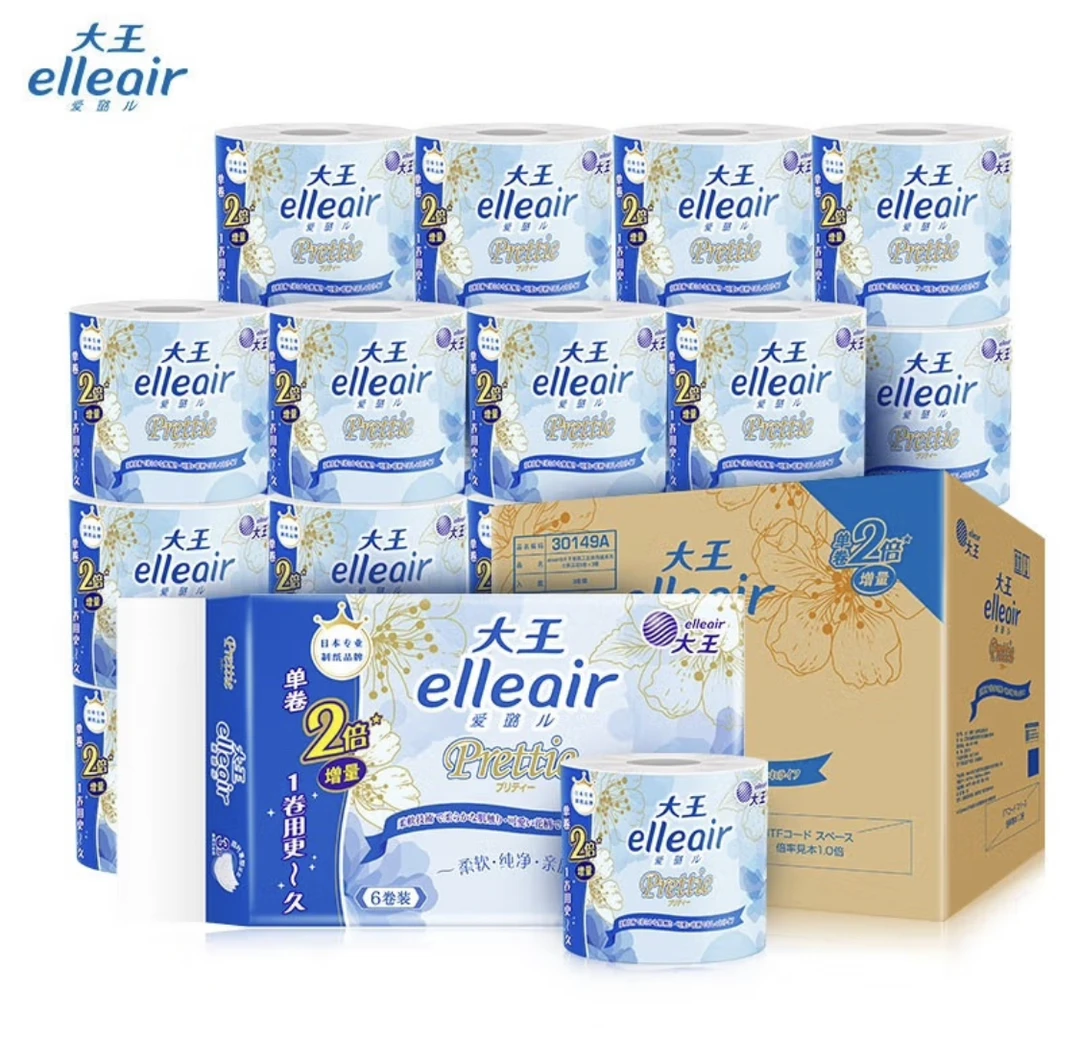 elleair大王爱璐儿可溶解卷纸 简绒3层立体压花加量包邮18卷箱装
