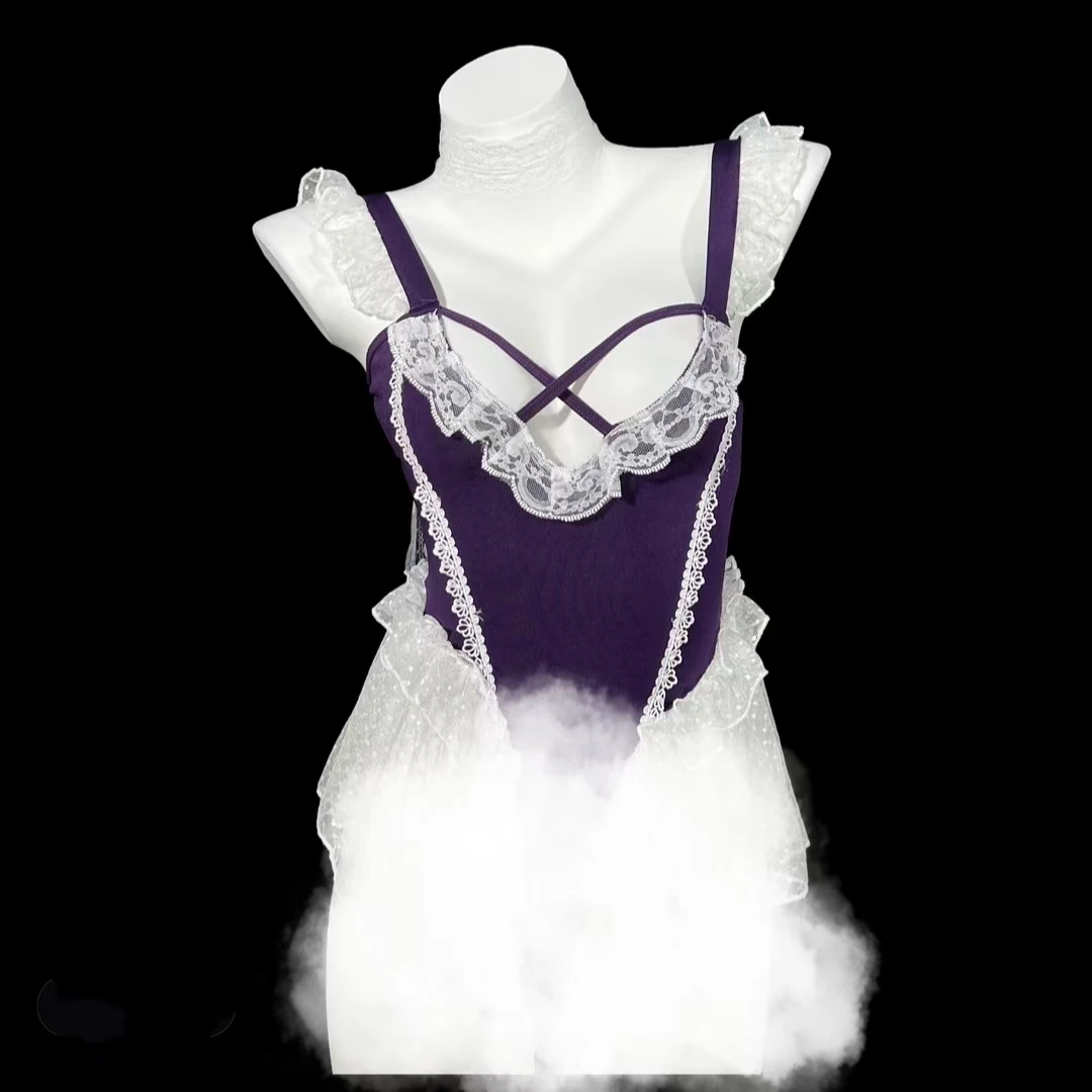 【尤物睡衣】法式睡裙蕾丝连体裙小胸显大交叉聚拢性感收腰连体衣