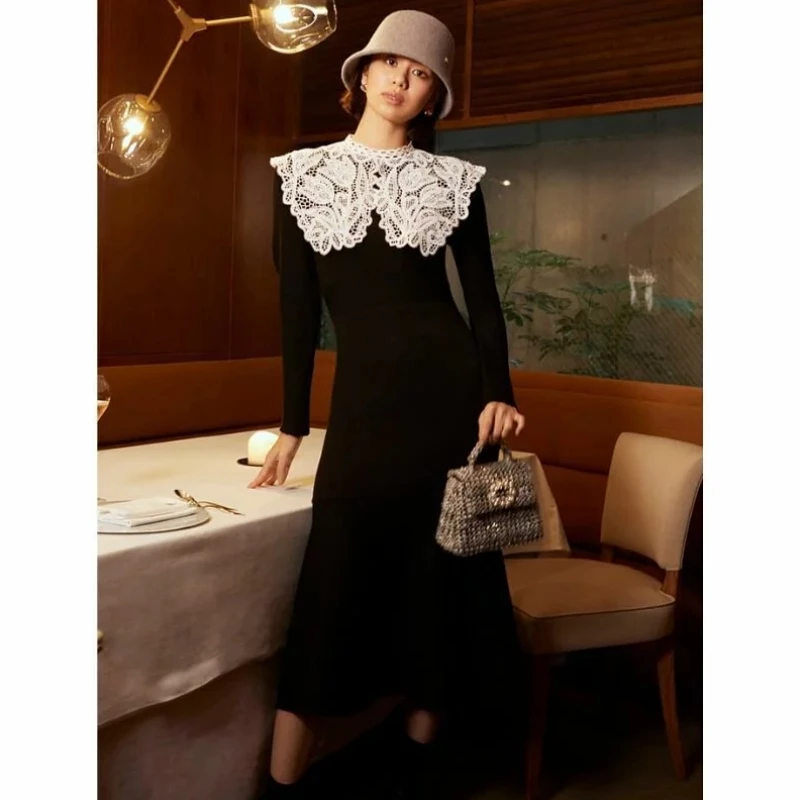 【ARINA】日系品牌 佐藤晴美 C 初秋新款优雅可拆蕾丝修身连衣裙