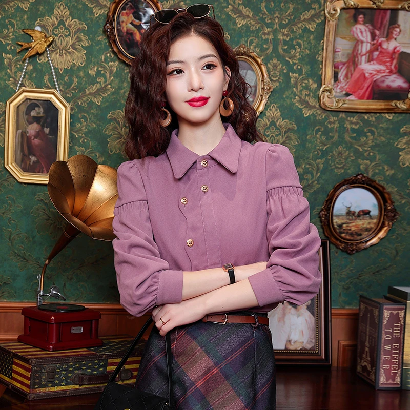 复古港风长袖衬衫女装秋冬内搭2025新款别致设计感小众不规则上衣