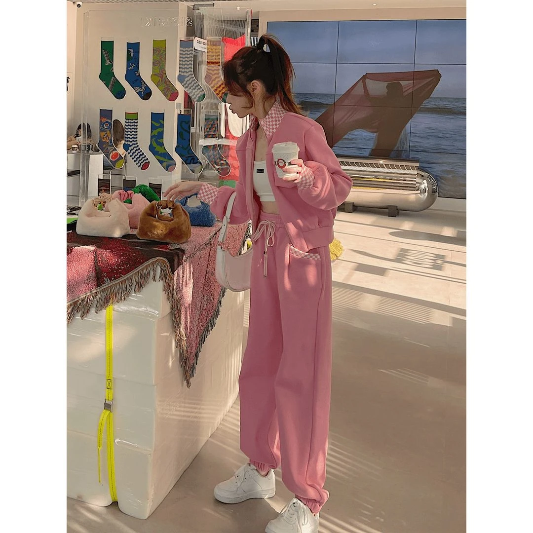 爆款休闲服春秋运动装时尚金丝绒轻熟风女装炸街套装韩风俏皮穿搭