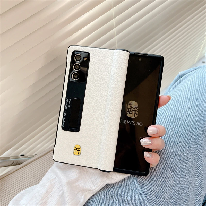 适用三星w22手机壳真皮w23新款fold4壳膜一体保护套防摔w21全包壳