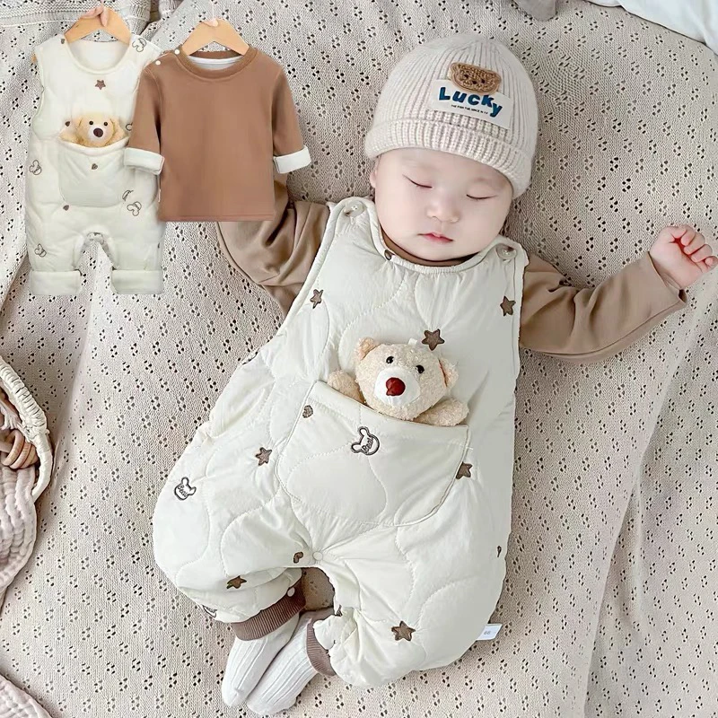 婴儿衣服冬装新生儿男女宝宝连体衣满月百天加绒外出哈衣爬服冬季
