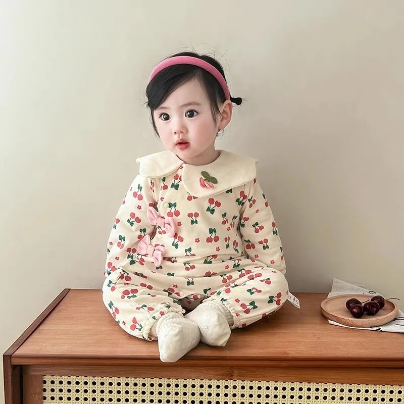 【塔塔米】衣服樱桃新生女宝宝连体衣满月百天公主外出哈衣爬服秋季