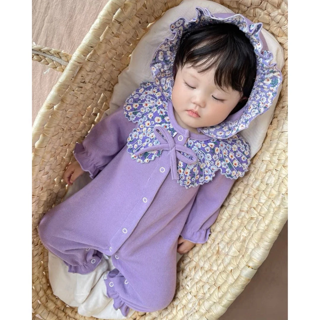 婴儿连体衣春秋套装宝宝贝壳领哈衣爬服新生儿衣服网红超萌春装