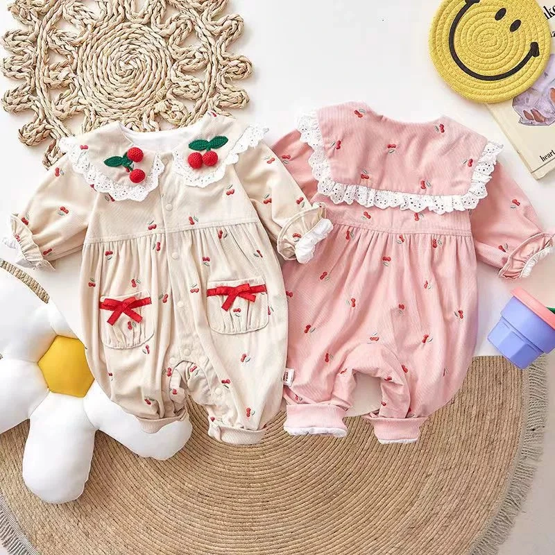 【塔塔米】新款婴儿连体衣春秋长袖外出服女宝宝百天爬服公主风双层
