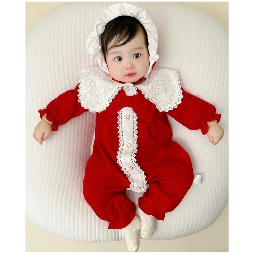 【塔塔米】春秋长袖连体衣女宝宝超萌哈衣网红洋气满月百天外出爬服