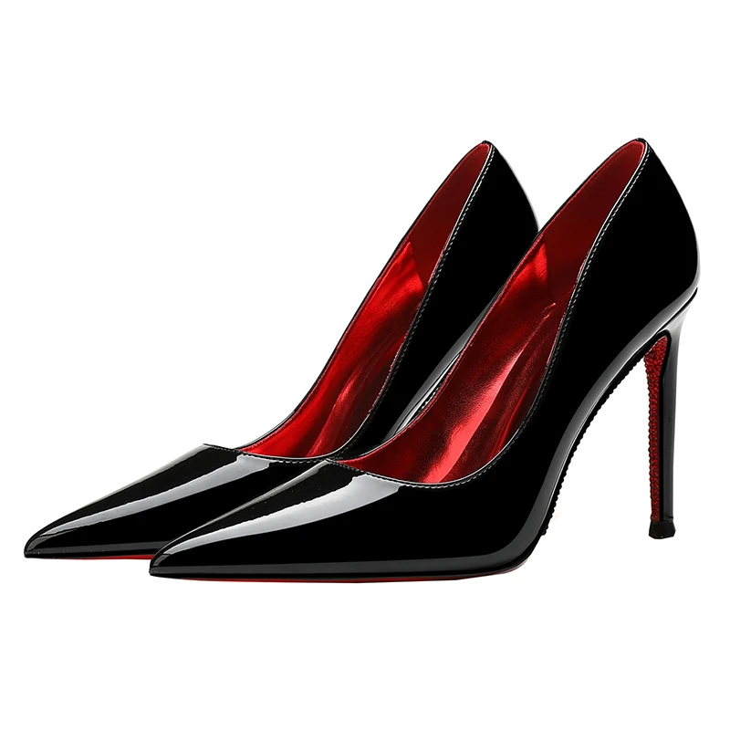 黑色高跟鞋女细跟2025年夏秋新款尖头浅口气质红底鞋性感职业单鞋