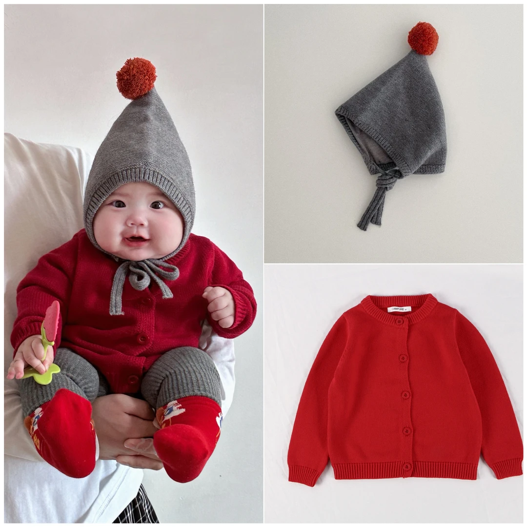 韩版婴儿毛衣秋冬装儿童毛衫小童开衫男女宝宝针织衫外套纯色打底