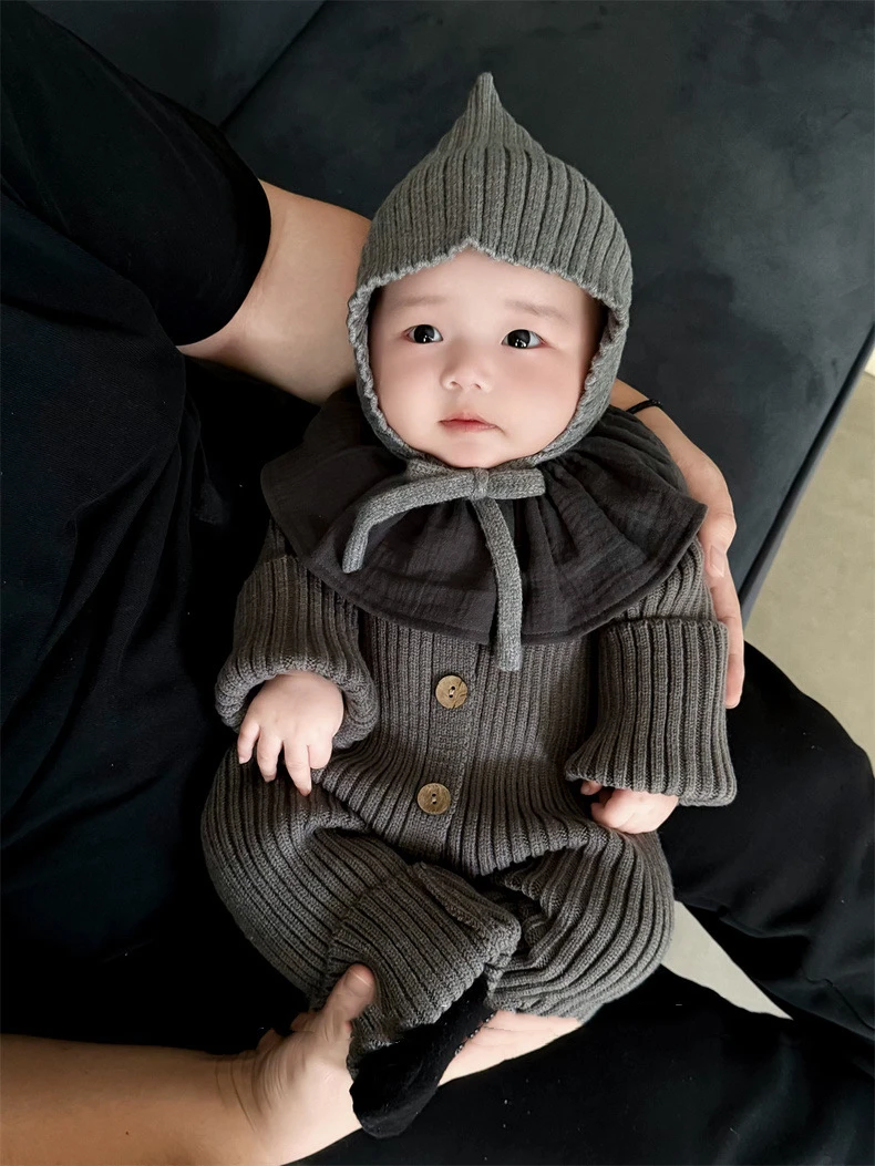 韩版婴儿连体衣秋冬装男女宝宝纯色针织服新生儿毛衣哈衣长袖打底
