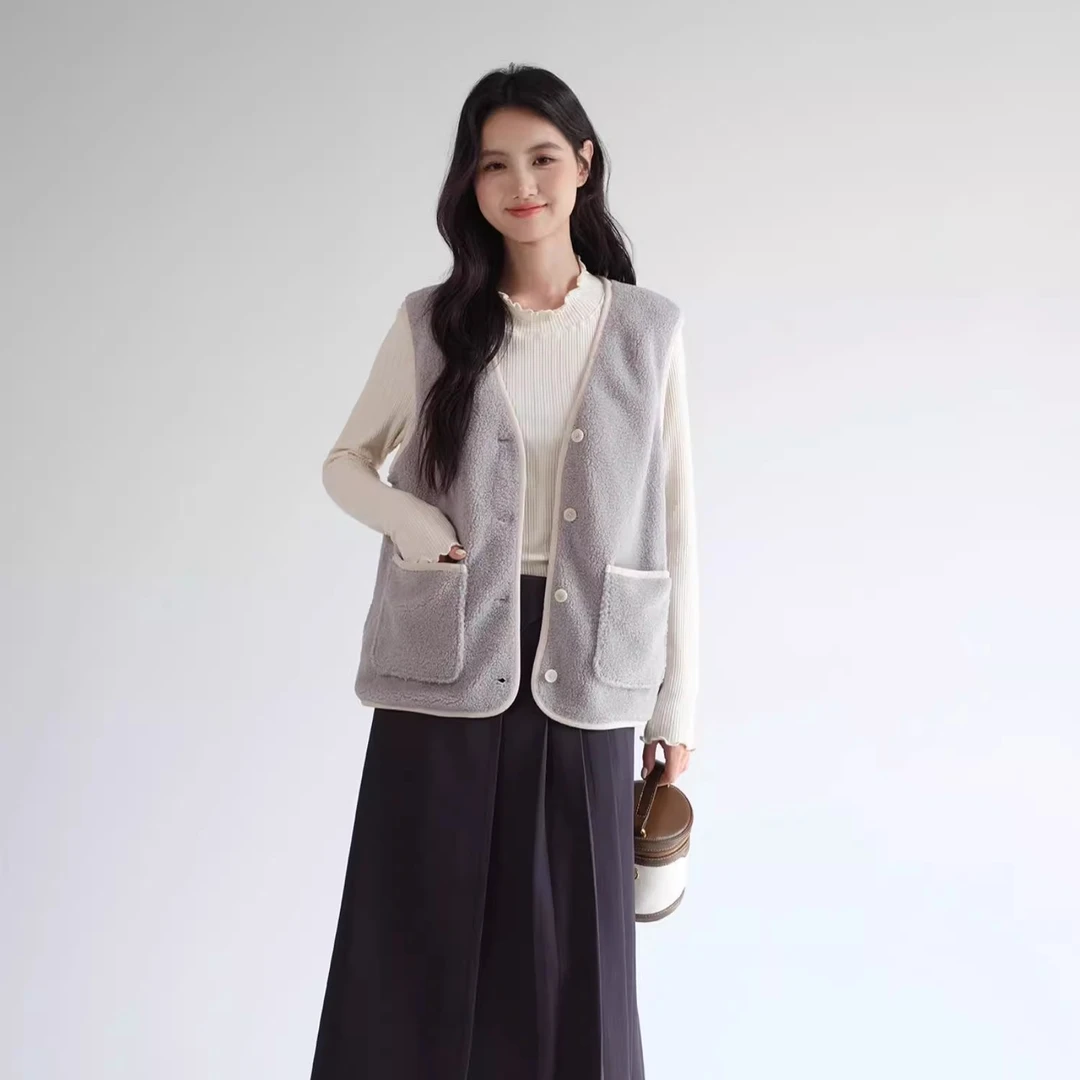 Lrosey/蓝若水【两面穿摇粒绒马甲】大码女装秋冬显瘦保暖坎肩1531