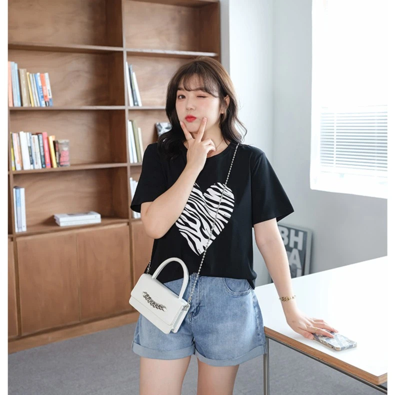 Lrosey/蓝若水大码女装韩版时尚显瘦印花宽松圆领短袖夏t恤82829