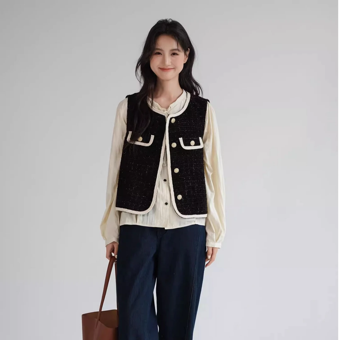 Lrosey/蓝若水【法式小香风马甲背心】大码女装洋气叠穿坎肩1199