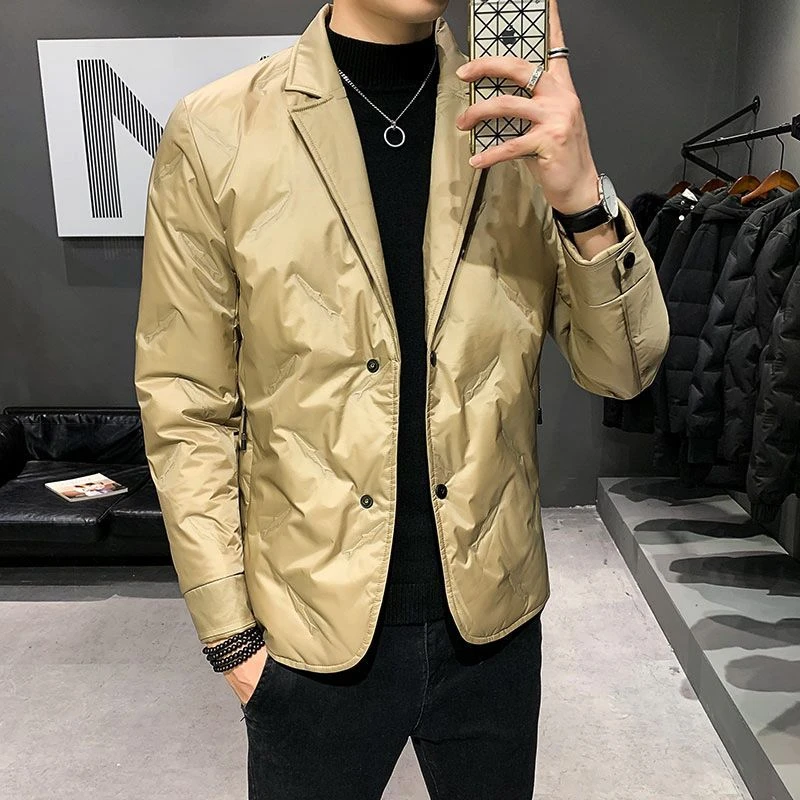 西装外套男冬季新款青年韩版大码羽绒西服潮流休闲小