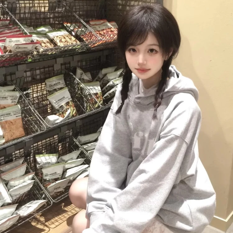 美式复古撞色字母印花宽松休闲重磅连帽加绒卫衣女秋冬慵懒风上衣