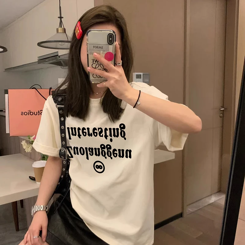 夏季新款纯棉短袖t恤女美式时尚小众设计感宽松显瘦印花半袖上衣