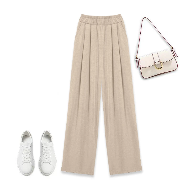 慵懒风女夏季薄款大码时尚垂感宽松百搭长裤直筒裤阔腿裤透气高腰