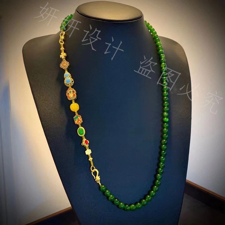 铜项链 新款绿圆珠一款多带长款项链可拆卸项链编织复古时尚手链