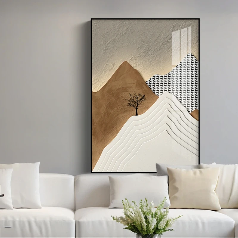 【背有靠山】现代简约客厅竖款装饰画侘寂风玄关落地沙发背景单幅画