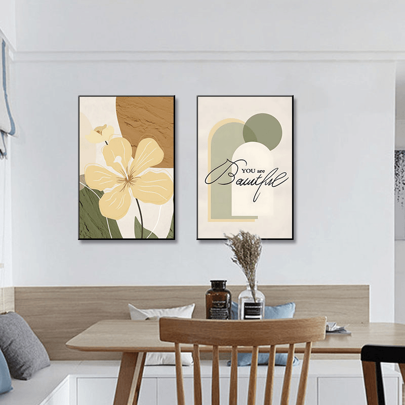 现代简约餐厅装饰画轻奢高级感原木奶油风沙发背景墙挂画玄关壁画