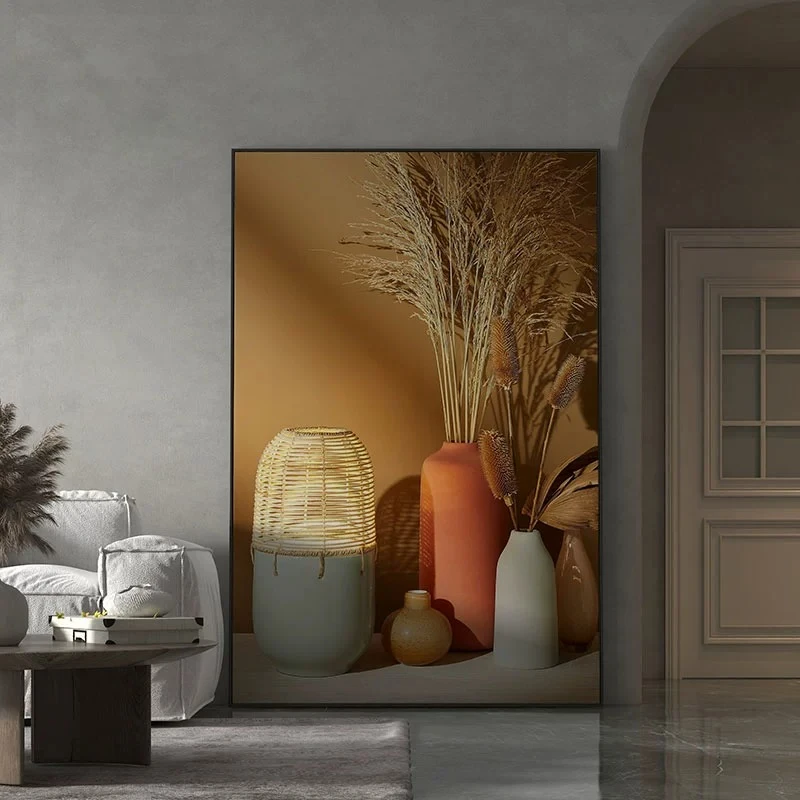 治愈系花卉现代餐厅背景两联装饰画植物光影组合挂画雅致生活壁画