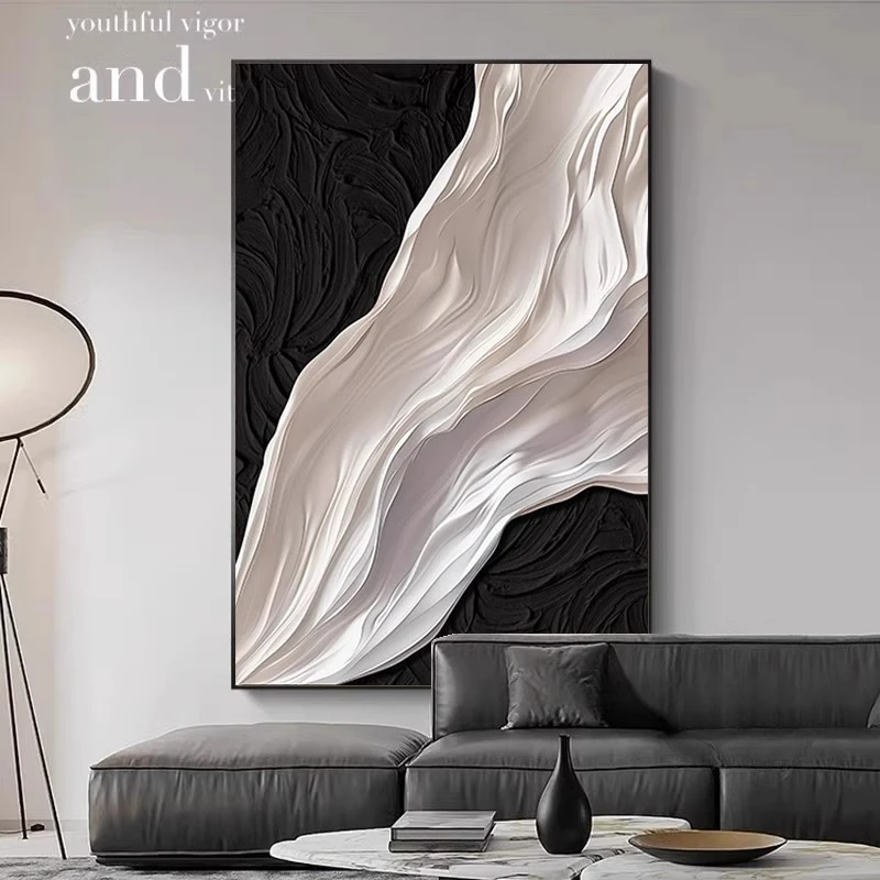 简约现代客厅装饰画抽象肌理沙发背景壁画高级感黑白卧室玄关挂画
