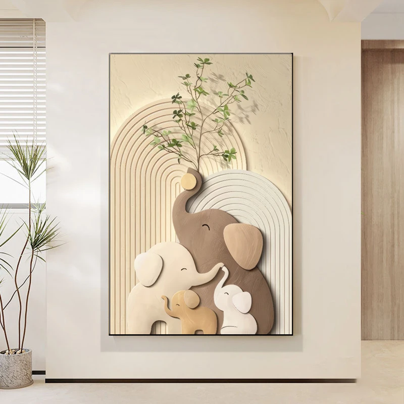 奶油风大象客厅装饰画现代简约玄关走廊壁画沙发背景墙落地画挂画