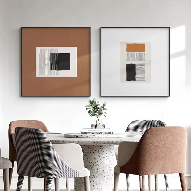 现代高级感极简设计师款正方形餐厅卧室墙面装饰挂画抽象玄关壁画
