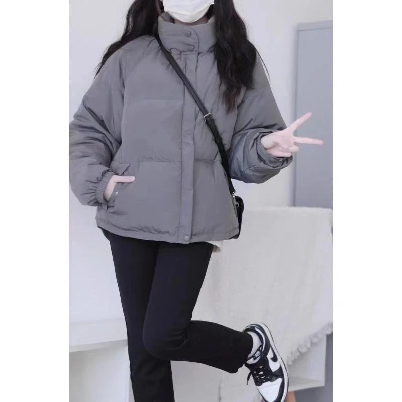 新款羽绒服灰色羽绒服女ins潮冬季学院风百搭保暖偏短款面包服