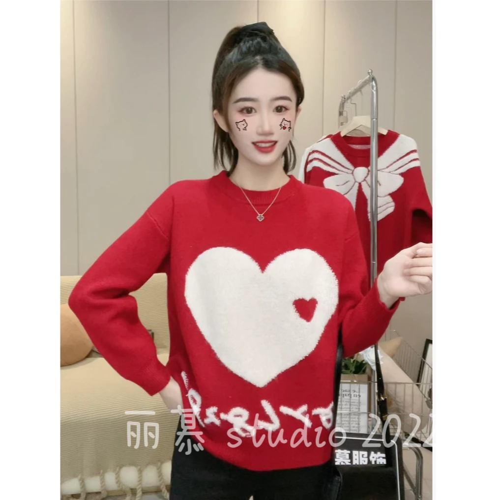 LIMU韩版红色卡通毛巾绣女装时尚针织毛衣