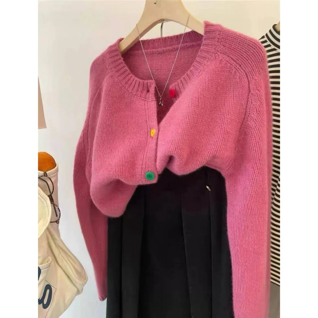 【树莓粉彩扣亮片开衫】小个子短款外穿显瘦洋气百搭针织开衫8027