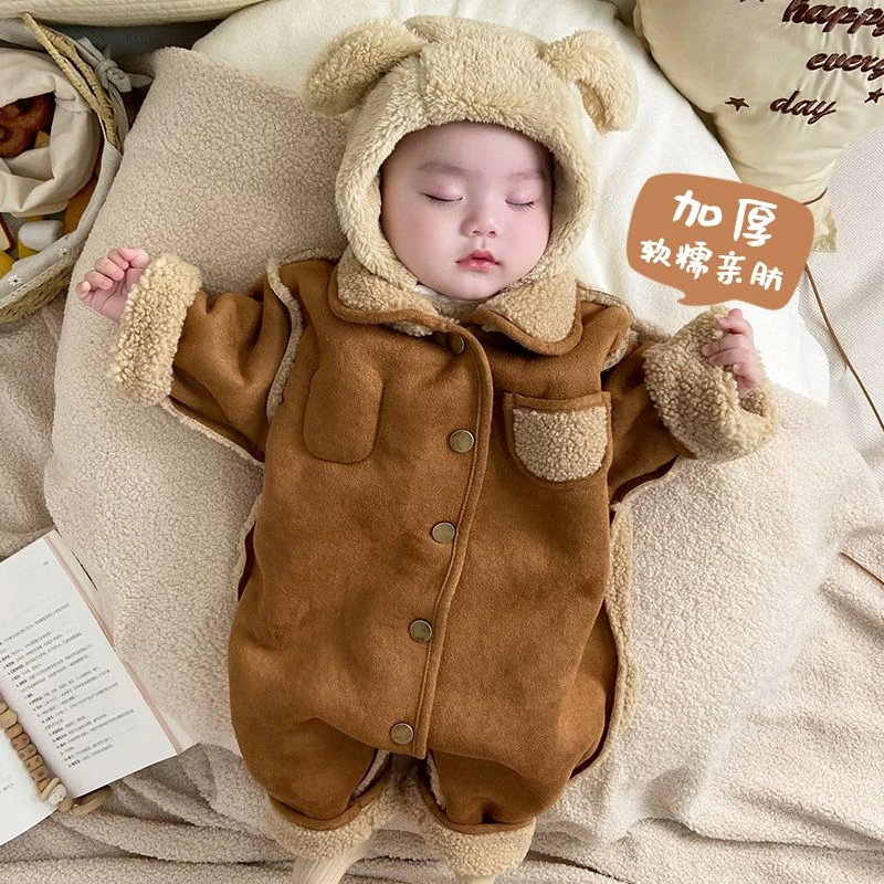 超萌婴儿服冬季双面穿ins韩系婴幼儿衣服冬加绒6宝宝外出服羊羔绒