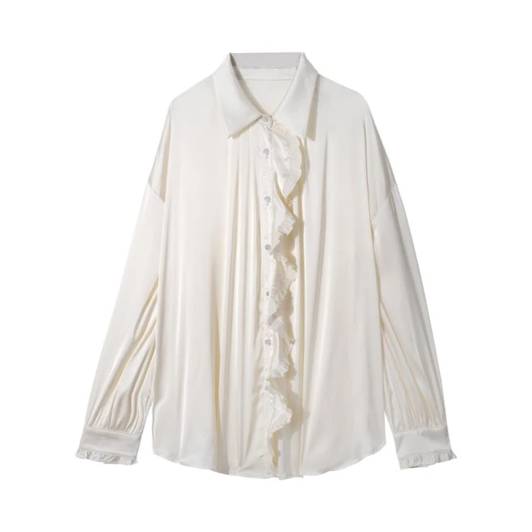 B HW7125缎面衬衫上衣小众木耳边衬衣