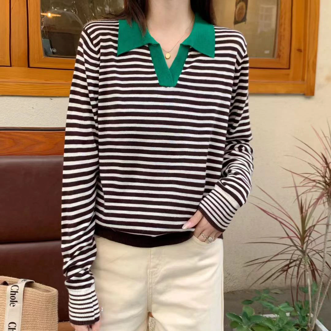 D JD5811 秋季新款长袖针织衫显瘦洋气翻领上衣