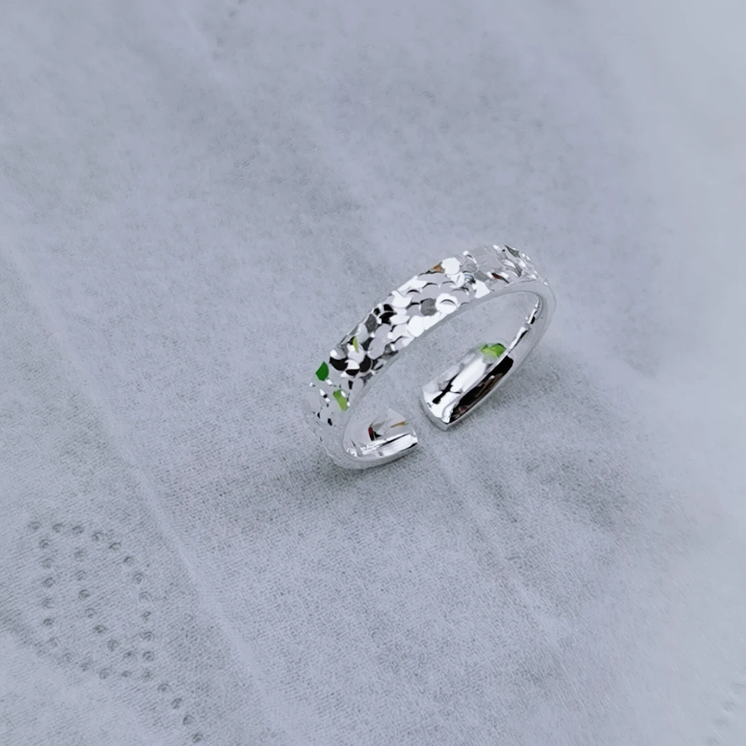 足银戒指 碎冰冰戒指足银9999时尚轻奢排戒纯银开口戒指时髦好物