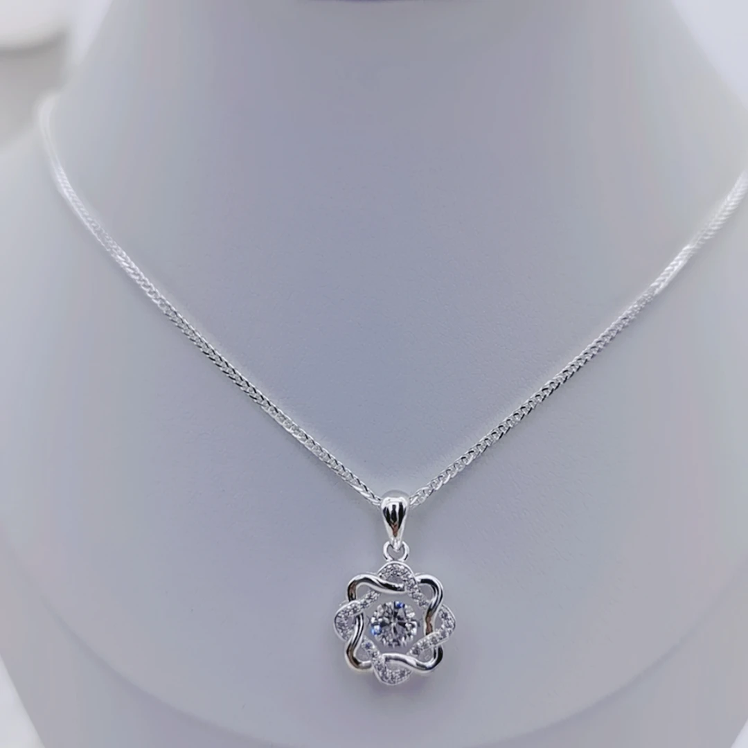 坠链均足银合成锆石 足银999肖邦链纯银项链吊坠+八芒星吊坠45cm