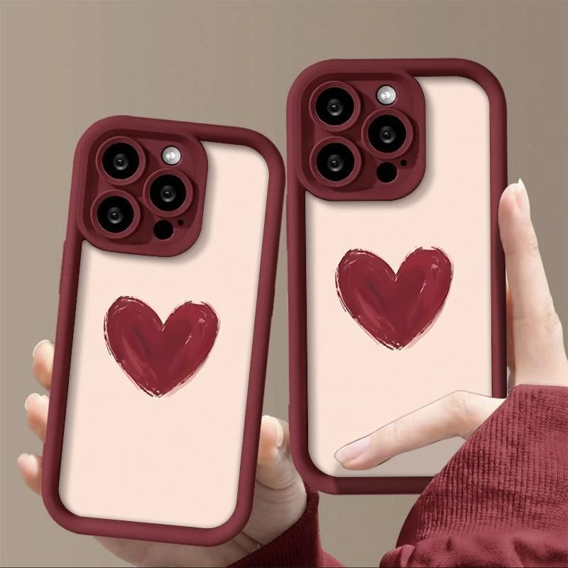 【新人专享】ins简约红色爱心适用iphone15苹果14pro手机壳13华为