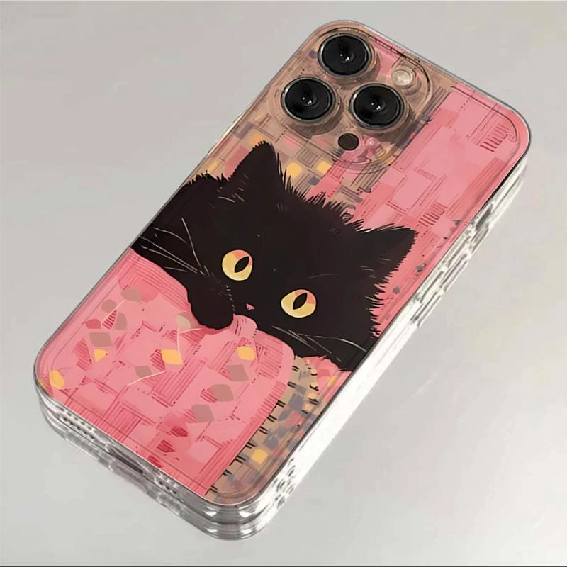 【新人专享】粉色布条黑猫适用iphone15苹果14手机壳13华为vivo小