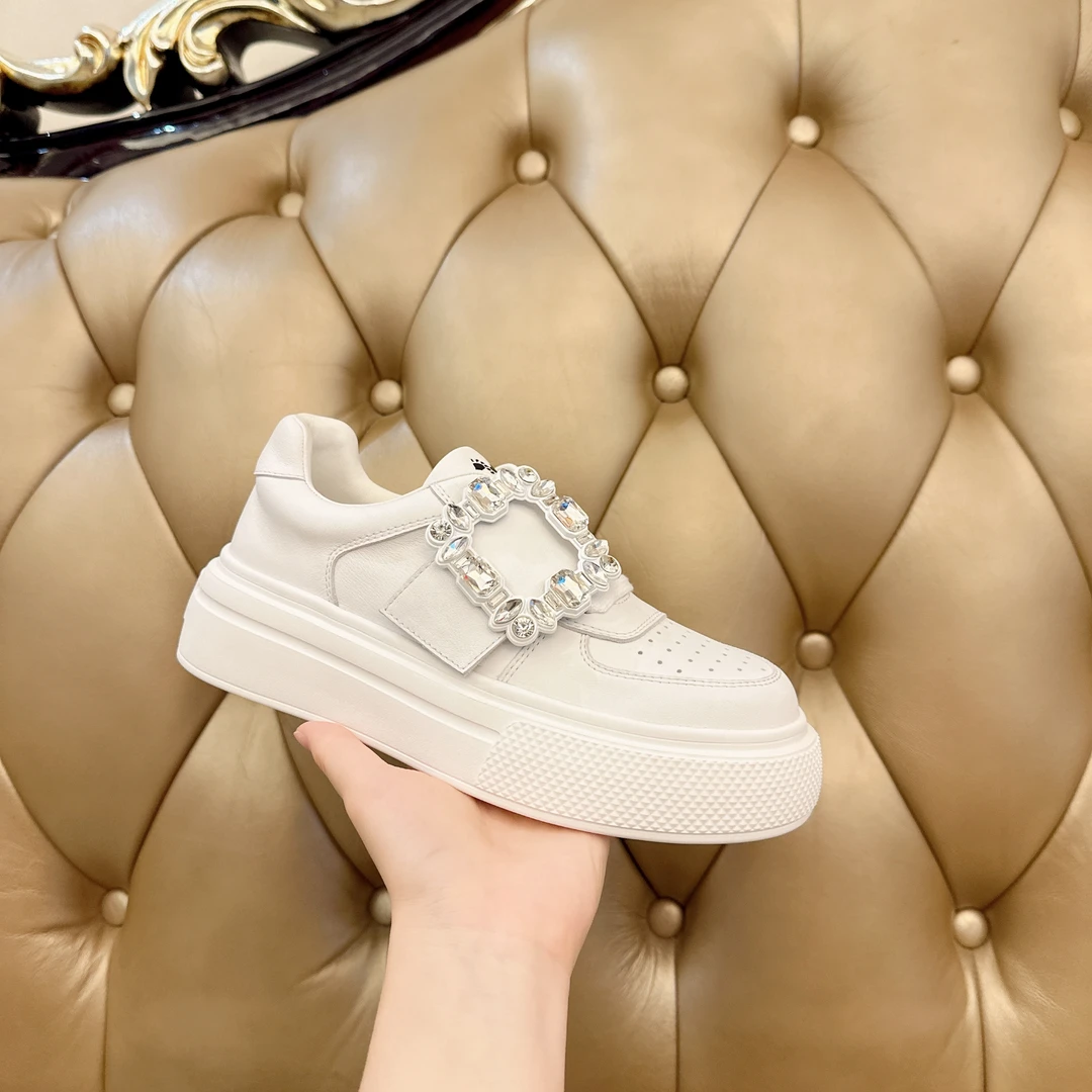 5厘米小白鞋女百搭厚底白色低帮2024头层牛皮粘扣女鞋运动休闲鞋