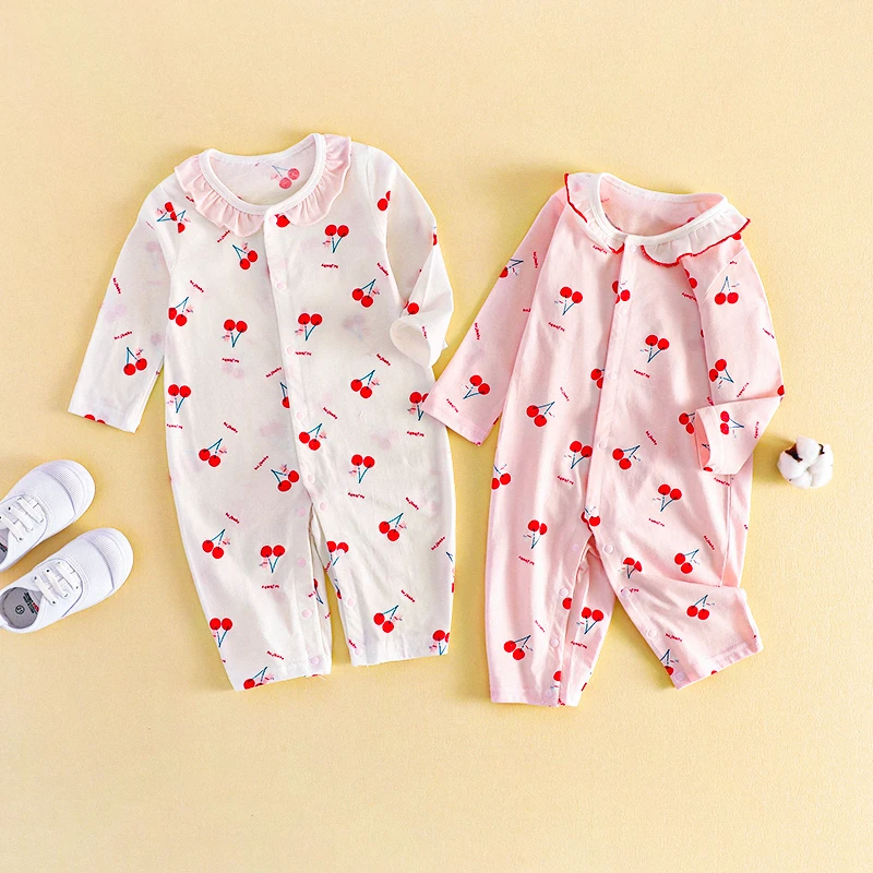 【樱桃空调服】贝适婴幼儿夏季新款女宝宝樱桃猫咪连体衣空调服