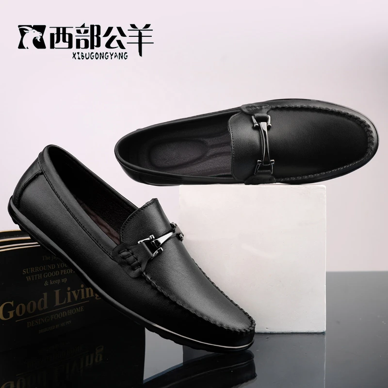 37-44西部公羊秋冬加绒一脚蹬豆豆鞋软底保暖防寒商务驾车鞋1978