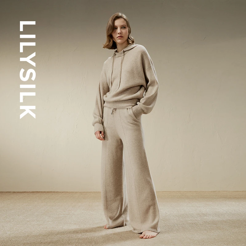 【省心穿搭】LILYSILK莉莉秀客山羊绒舒适休闲慵懒连帽针织衫套装女