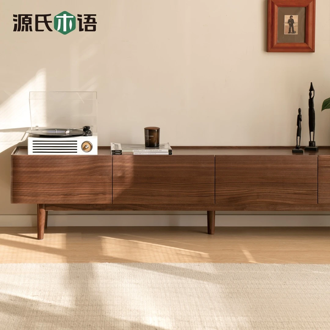 源氏木语全实木电视柜现代简约客厅地台黑胡桃木储物柜K00N17