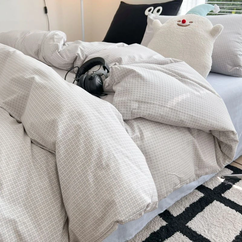 休闲中性风全棉四件套针织柔软被套学生加厚宿舍单人简约三件套