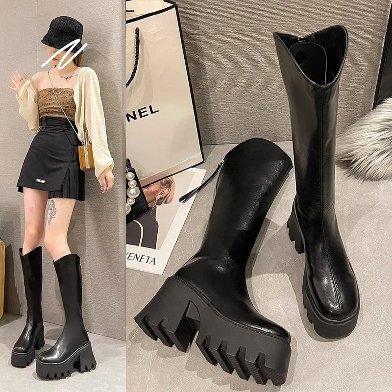 小个子女款厚底及膝靴女松糕春秋季瘦瘦靴超高跟长靴百搭高筒靴